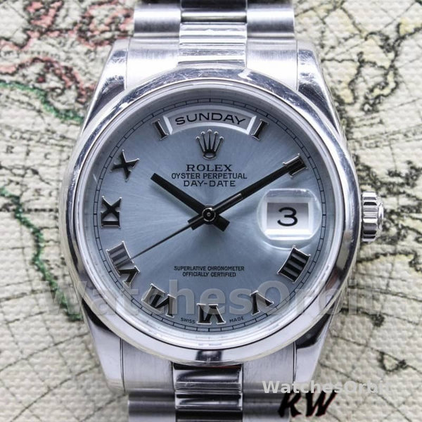Rolex Day Date 118206 Platinum Ice Blue dial 36mm Unisex Replica Watch
