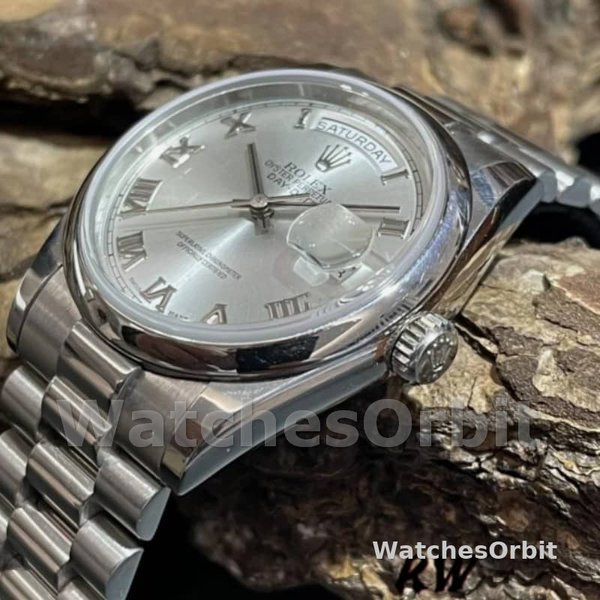Rolex Day-Date 118206 Rhodium Grey Dial Roman Numerals 36mm Unisex Replica Watch