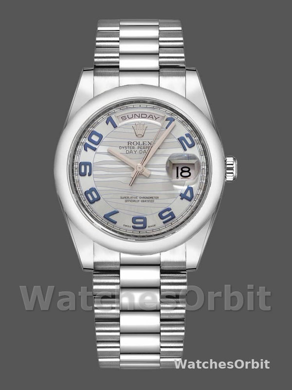 Rolex Day Date 118206 Wave Pattern Ice Blue Dial Arabic Numerals 36mm Unisex Replica Watch