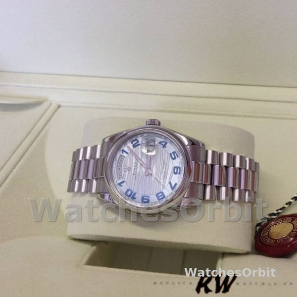 Rolex Day Date 118206 Wave Pattern Ice Blue Dial Arabic Numerals 36mm Unisex Replica Watch