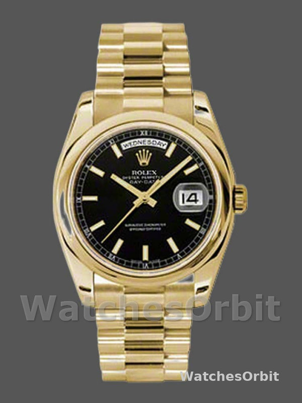 Rolex Day-Date 118208 Black Dial Automatic Yellow Gold 36mm Unisex Replica Watch