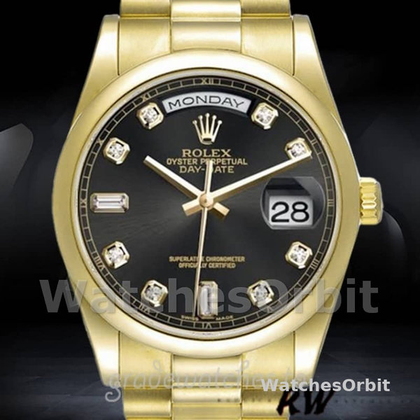 Rolex Day-Date 118208 Black Diamond Dial 36mm Unisex Replica Watch