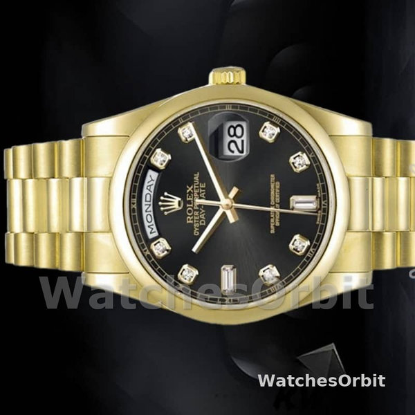 Rolex Day-Date 118208 Black Diamond Dial 36mm Unisex Replica Watch