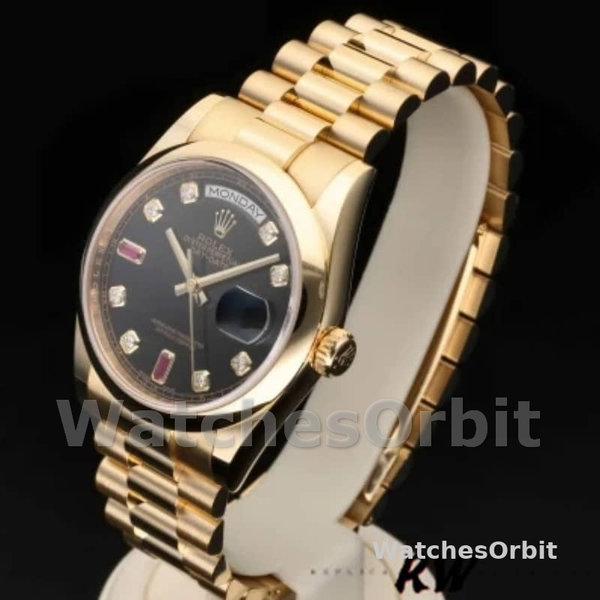 Rolex Day-Date 118208 Black Diamond Dial 36mm Unisex Replica Watch