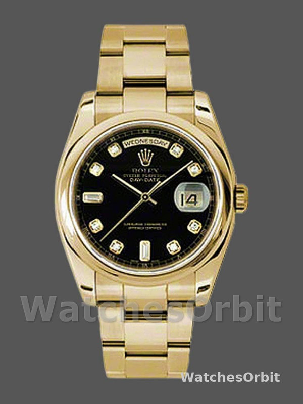 Rolex Day-Date 118208 Black Diamond Dial Yellow Gold 36mm Unisex Replica Watch