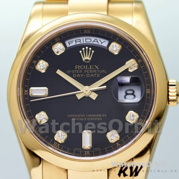 Rolex Day-Date 118208 Black Diamond Dial Yellow Gold 36mm Unisex Replica Watch