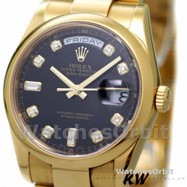 Rolex Day-Date 118208 Black Diamond Dial Yellow Gold 36mm Unisex Replica Watch