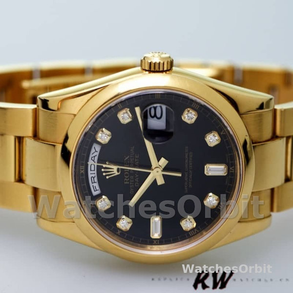 Rolex Day-Date 118208 Black Diamond Dial Yellow Gold 36mm Unisex Replica Watch