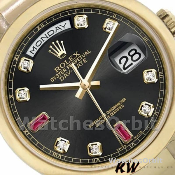 Rolex Day-Date 118208 Black Diamond Dial Yellow Gold case 36mm Unisex Replica Watch