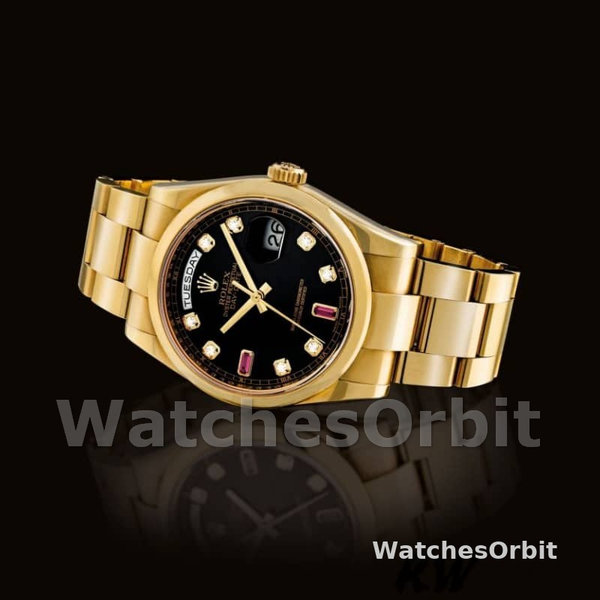 Rolex Day-Date 118208 Black Diamond Dial Yellow Gold case 36mm Unisex Replica Watch