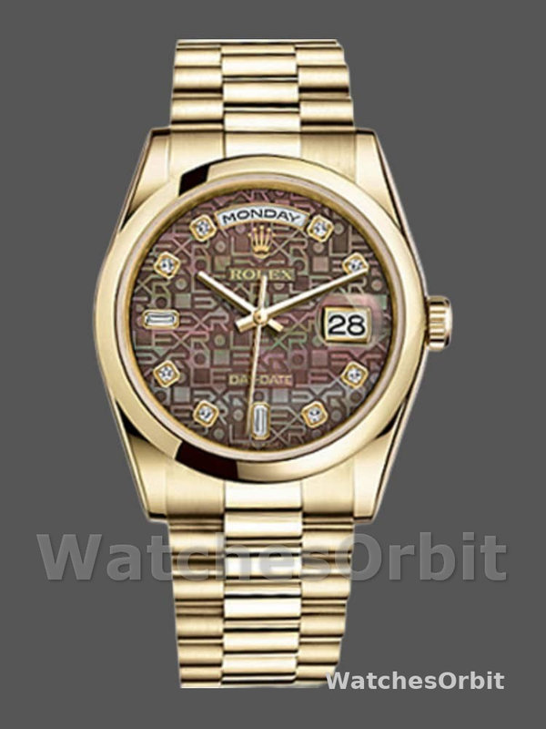 Rolex Day-Date 118208 Black MOP Diamond Dial 36mm Unisex Replica Watch