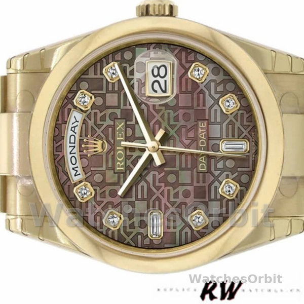 Rolex Day-Date 118208 Black Mother of Pearl Diamond Dial 36mm Unisex Replica Watch