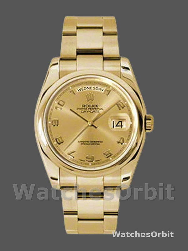 Rolex Day-Date 118208 champagne dial Arabic Numeral Hour Markers 36mm Unisex Replica Watch