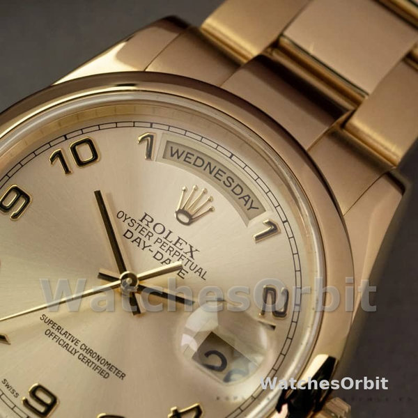 Rolex Day-Date 118208 champagne dial Arabic Numeral Hour Markers 36mm Unisex Replica Watch