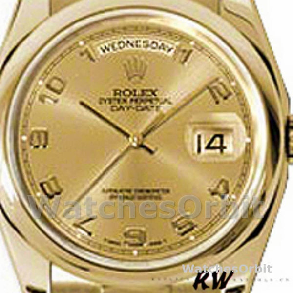 Rolex Day-Date 118208 champagne dial Arabic Numeral Hour Markers yellow gold 36mm Unisex Replica Watch
