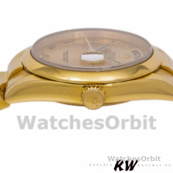 Rolex Day-Date 118208 Champagne Dial Roman Numerals 36mm Unisex Replica Watch