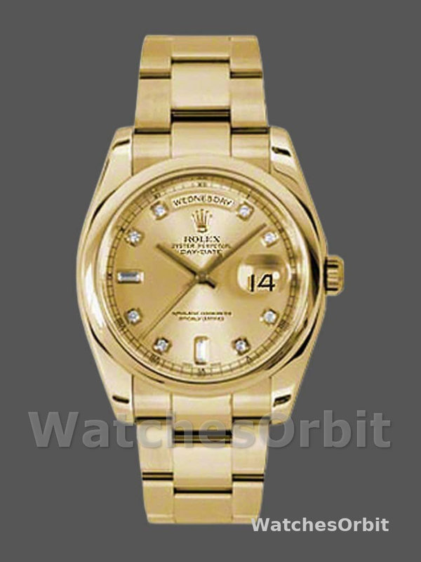 Rolex Day-Date 118208 Champagne Diamond Dial 36mm Unisex Replica Watch