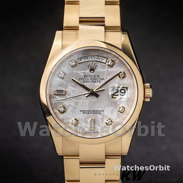 Rolex Day-Date 118208 Meteorite Grey Diamond Dial 36mm Unisex Replica Watch