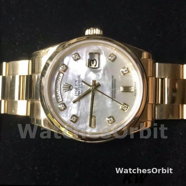 Rolex Day-Date 118208 Mother of Pearl Diamond Dial 36mm Unisex Replica Watch