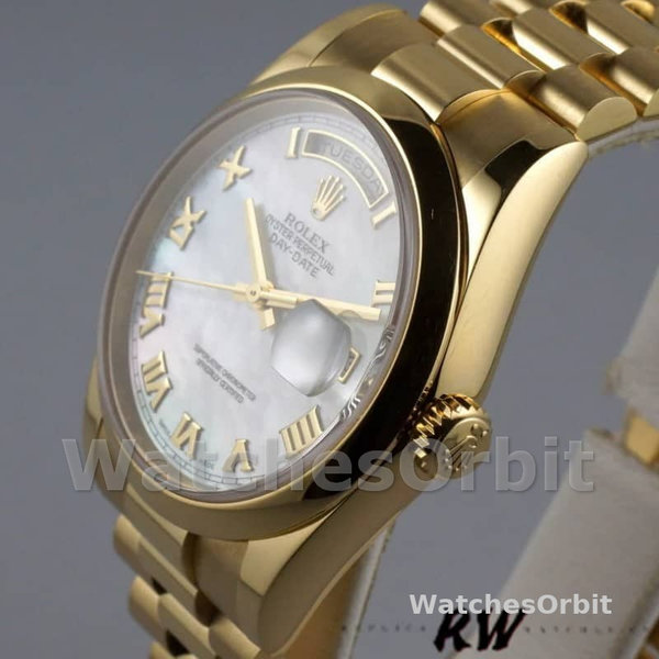 Rolex Day-Date 118208 Mother of Pearl Roman Numeral Dial 36mm Unisex Replica Watch