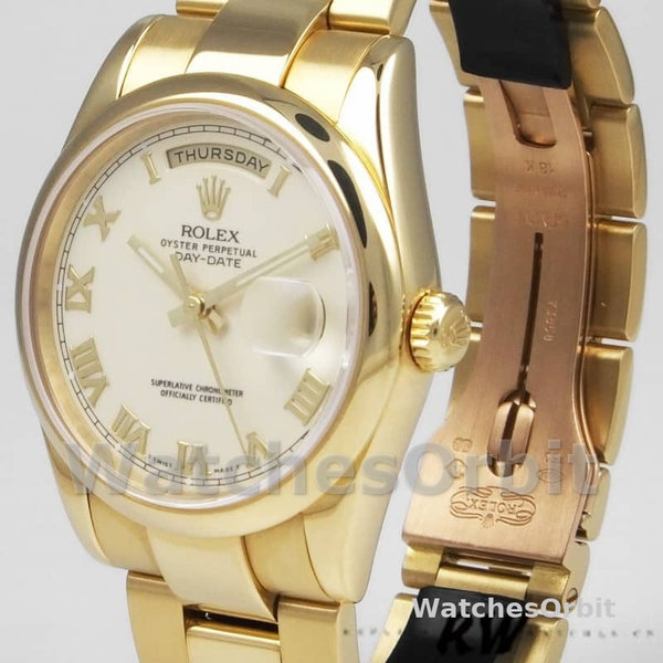 Rolex Day-Date 118208 Roman Numeral Pyramid Ivory Dial 36mm Unisex Replica Watch
