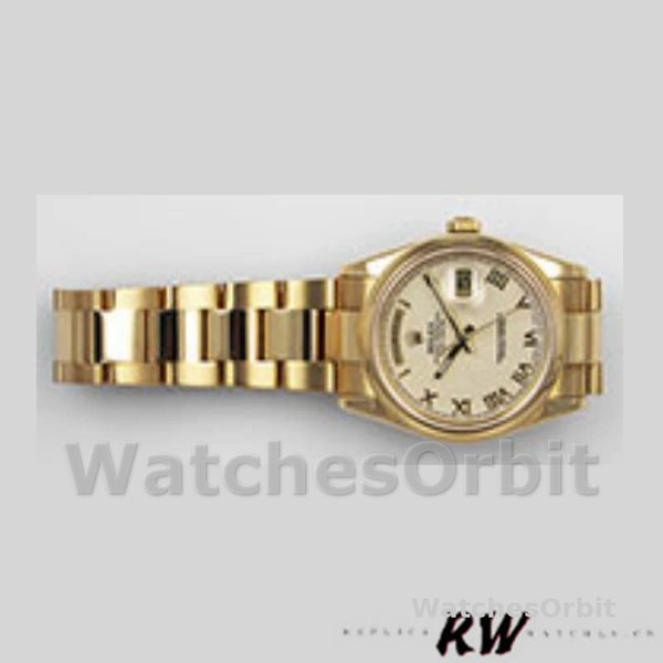Rolex Day-Date 118208 Roman Numeral Pyramid Ivory Dial 36mm Unisex Replica Watch