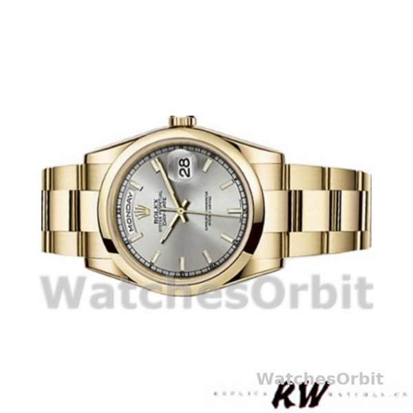 Rolex Day-Date 118208 Silver Dial Yellow Gold 36mm Unisex Replica Watch