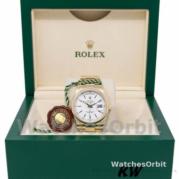Rolex Day-Date 118208 White Dial Yellow Gold 36mm Unisex Replica Watch