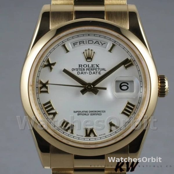 Rolex Day-Date 118208 White Roman Dial Roman Numerals 36mm Unisex Replica Watch