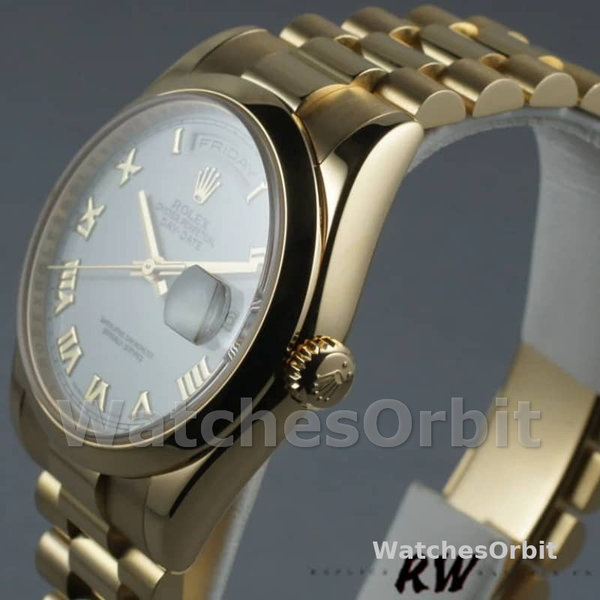 Rolex Day-Date 118208 White Roman Dial Roman Numerals 36mm Unisex Replica Watch