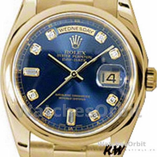 Rolex Day-Date 118208 Yellow Gold Blue Diamond Dial 36mm Unisex Replica Watch