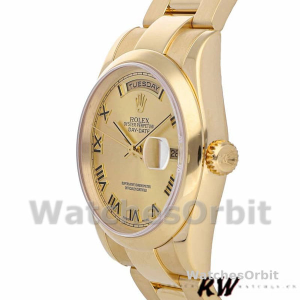 Rolex Day-Date 118208 Yellow Gold Champagne Dial Roman Numerals 36mm Unisex Replica Watch