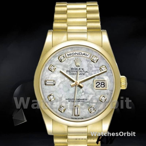 Rolex Day-Date 118208 Yellow Gold Meteorite Grey Diamond Dial 36mm Unisex Replica Watch