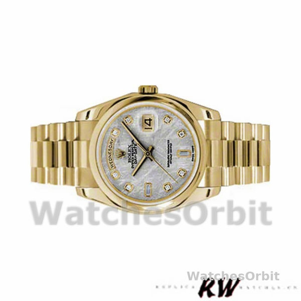 Rolex Day-Date 118208 Yellow Gold Meteorite Grey Diamond Dial 36mm Unisex Replica Watch