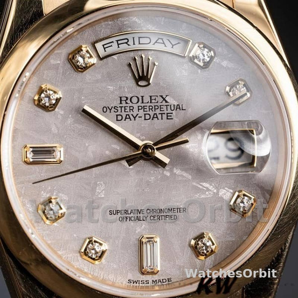 Rolex Day-Date 118208 Yellow Gold Meteorite Grey Diamond Dial 36mm Unisex Replica Watch