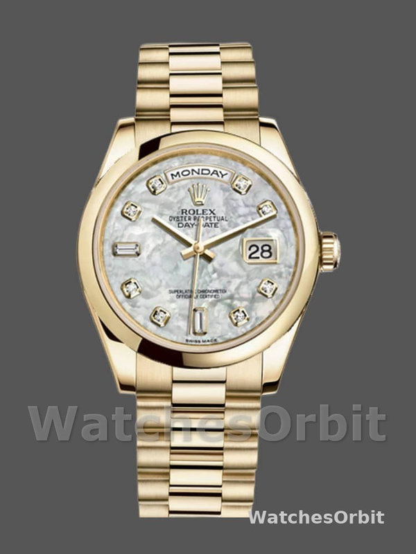 Rolex Day-Date 118208 Yellow Gold Mother of Pearl Diamond Dial 36mm Unisex Replica Watch