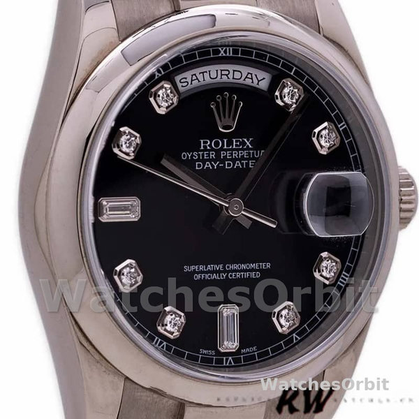 Rolex Day-Date 118209 Black dial white gold 36mm Unisex Replica Watch