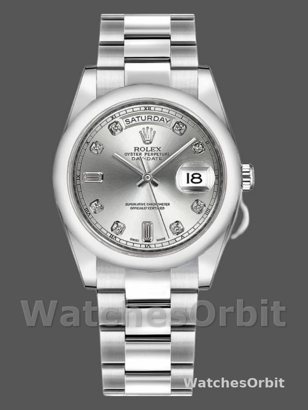 Rolex Day-Date 118209 Silver Diamond Dial Automatic 36mm Unisex Replica Watch