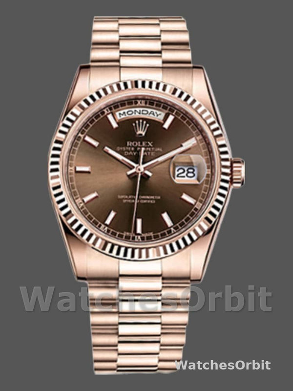 Rolex Day-Date 118235 Everose Gold Case Chocolate Dial 36mm Unisex Replica Watch