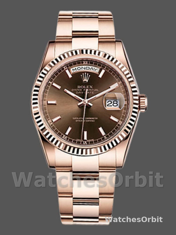 Rolex Day-Date 118235 Fluted Bezel Chocolate Dial 36mm Unisex Replica Watch