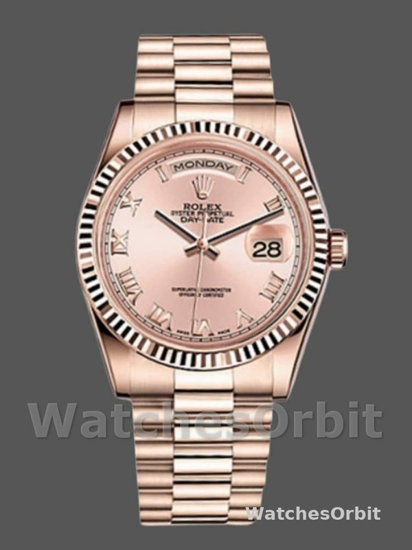 Rolex Day-Date 118235 Pink Roman Numeral dial 36mm Lady Replica Watch