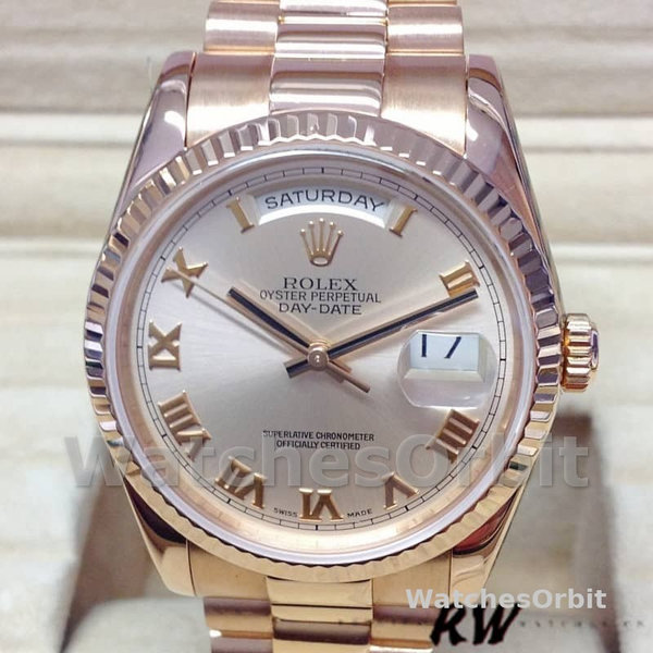 Rolex Day-Date 118235 Pink Roman Numeral dial 36mm Lady Replica Watch