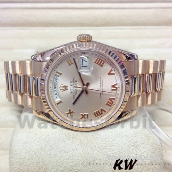 Rolex Day-Date 118235 Pink Roman Numeral dial 36mm Lady Replica Watch