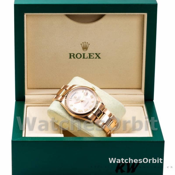 Rolex Day-Date 118235 Pink Roman Numeral dial Fluted Bezel 36mm Lady Replica Watch