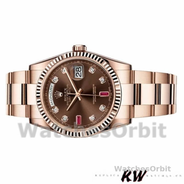 Rolex Day-Date 118235 Rose Gold Chocolate Diamond Dial 36mm Unisex Replica Watch