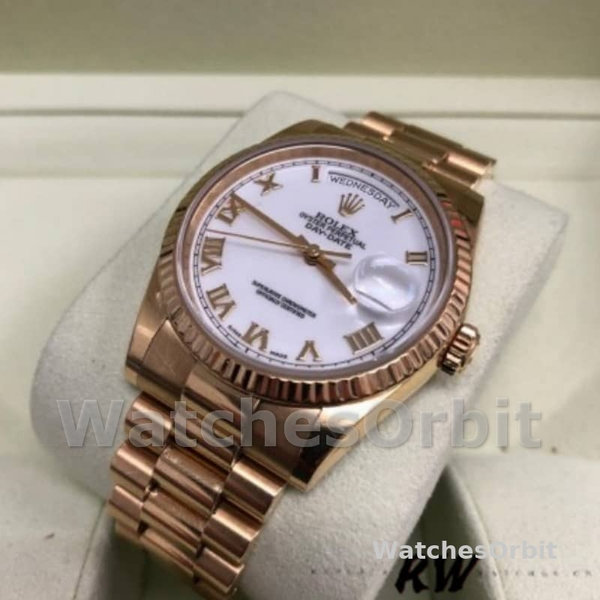 Rolex Day-Date 118235 White Dial Fluted Bezel 36mm Unisex Replica Watch