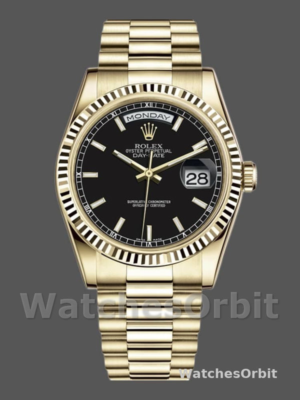 Rolex Day Date 118238 Black Dial Stainless Steel 36mm Mens Replica Watch