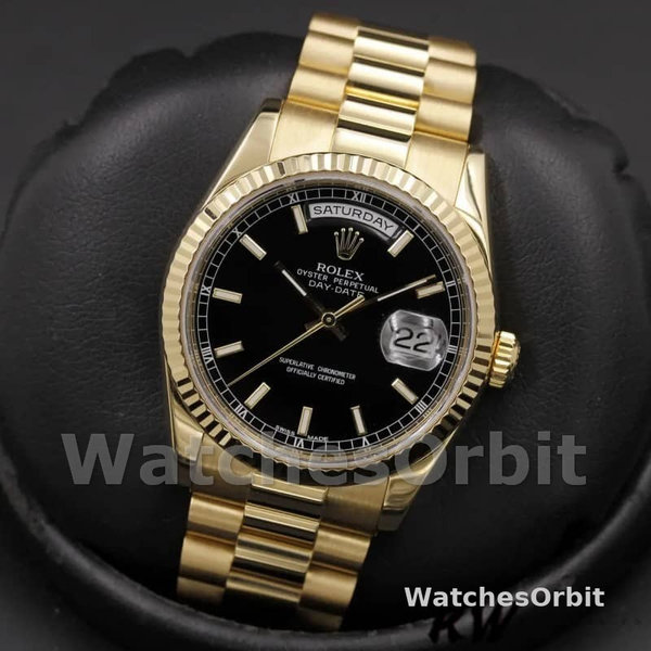 Rolex Day Date 118238 Black Dial Stainless Steel 36mm Mens Replica Watch