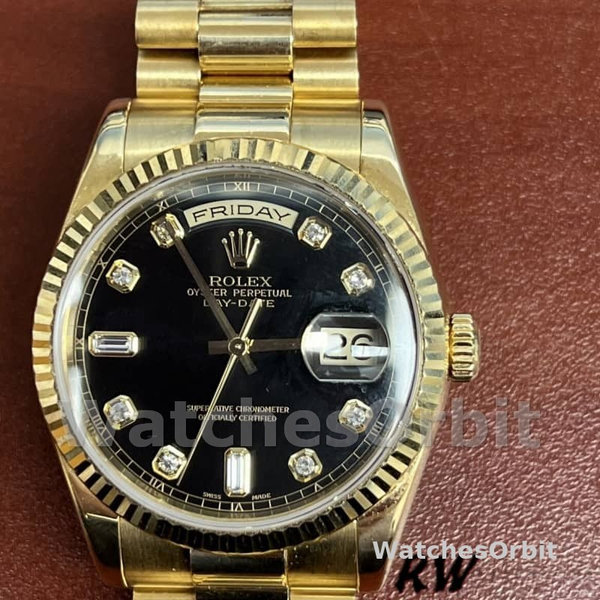 Rolex Day Date 118238 Black Diamond Dial 36mm Mens Replica Watch