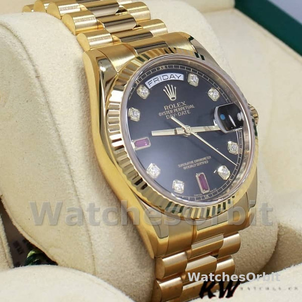 Rolex Day Date 118238 Black Diamond Dial Fluted Bezel 36mm Mens Replica Watch